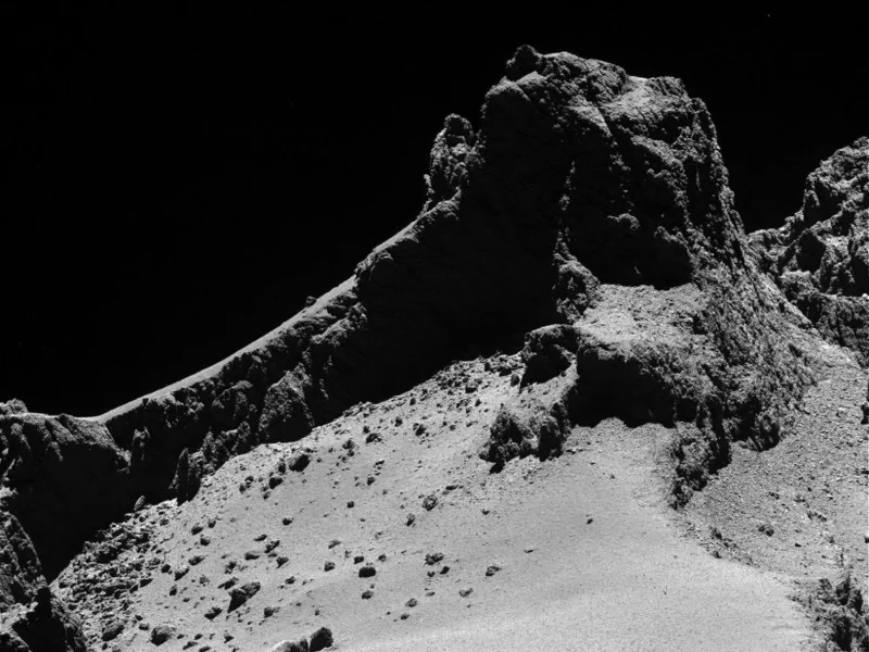 Comet 67P Churyumov-Gerasimenko as seen on 14 October 2014 by the Rosetta Space Probe from a distance of only 8 km