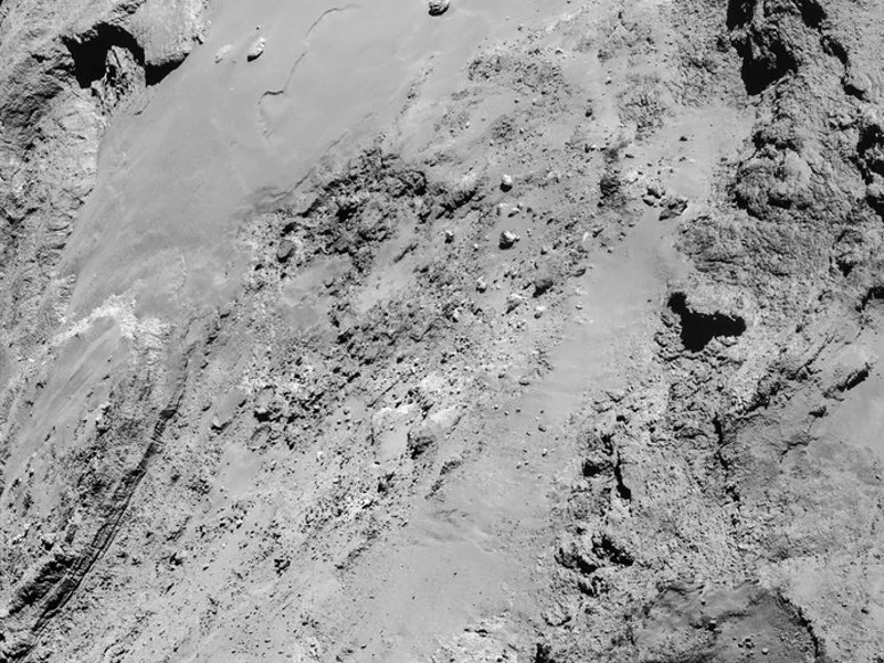 Comet 67P Churyumov-Gerasimenko as seen on 14 October 2014 by the Rosetta Space Probe from a distance of only 8 km