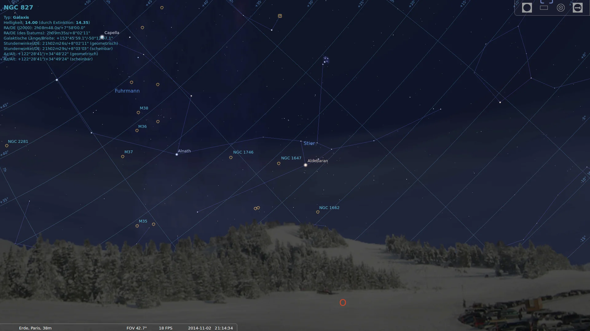 Screenshot der Software Stellarium