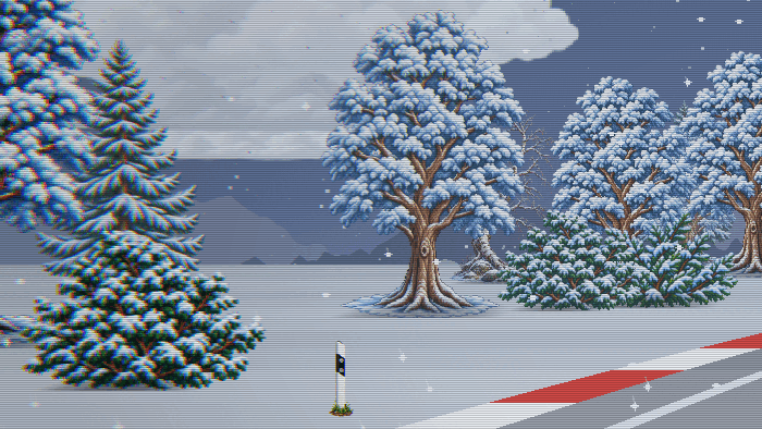 Fluchtpunkt: trees bending in a snowstorm