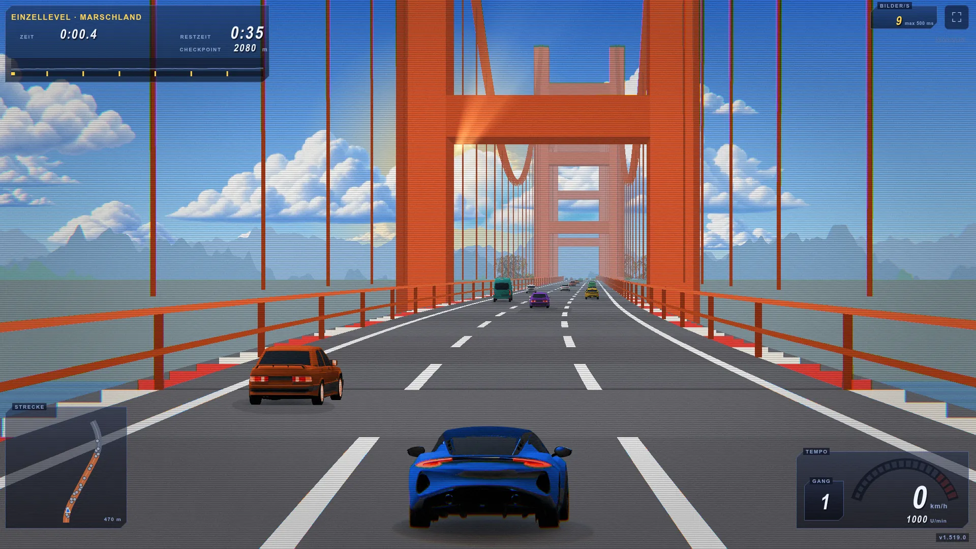 Fluchtpunkt: driving across a suspension bridge in the Marshland