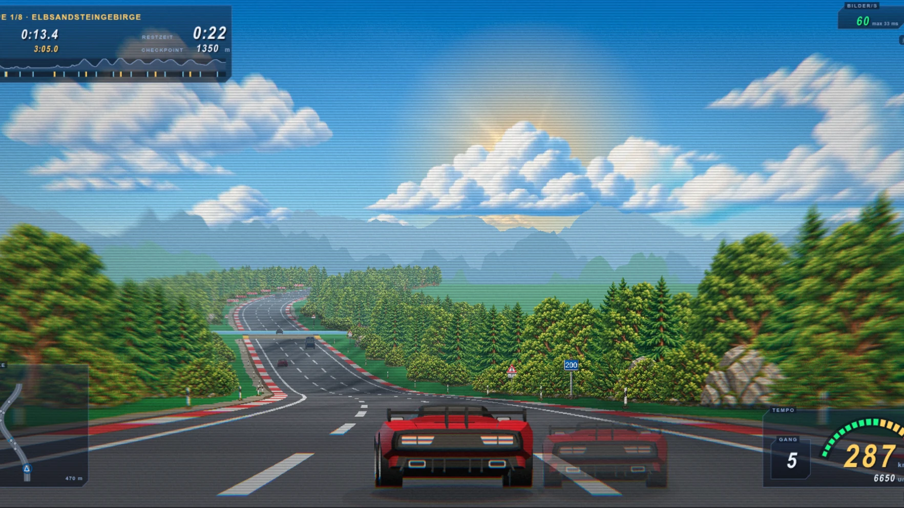Fluchtpunkt: semi-transparent ghost car of the personal best next to the player's car