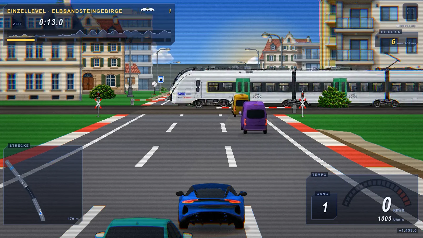 Fluchtpunkt: a train crossing the road at a level crossing