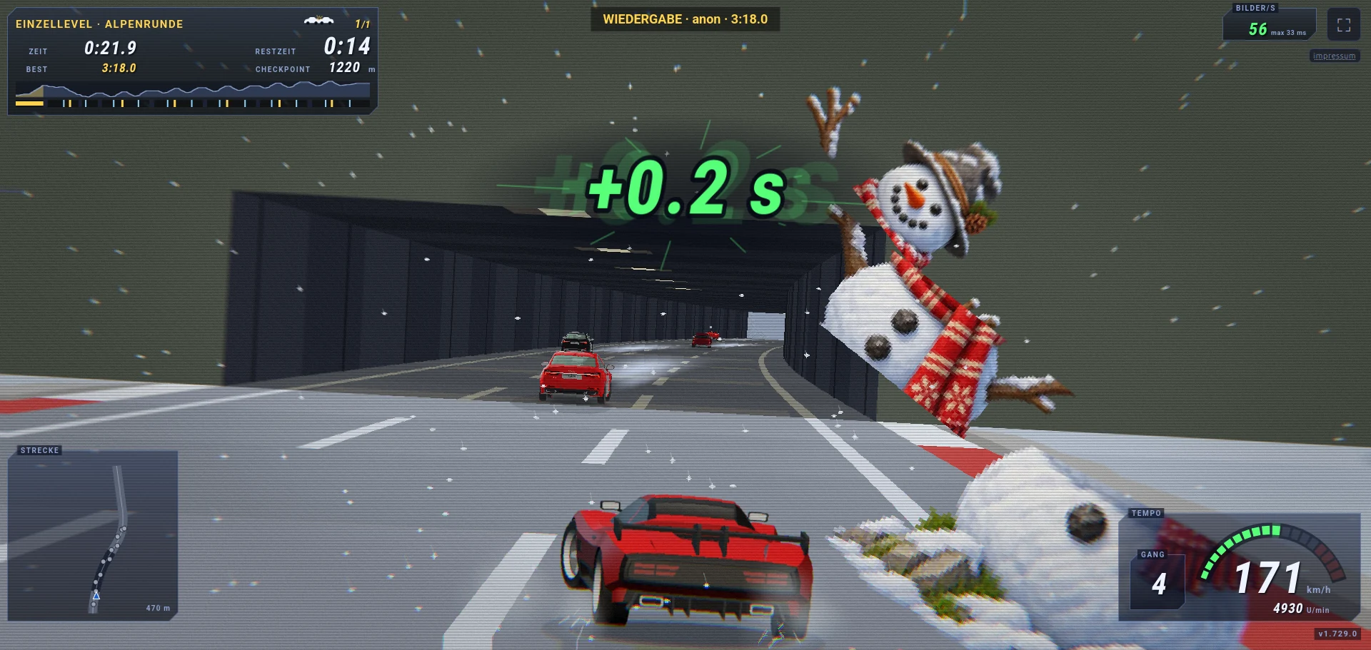 Fluchtpunkt: a knocked-over snowman flying through the air