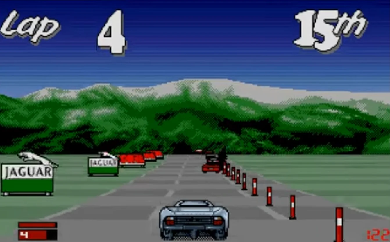 Jaguar XJ 220: pylons at the roadside that can be knocked over