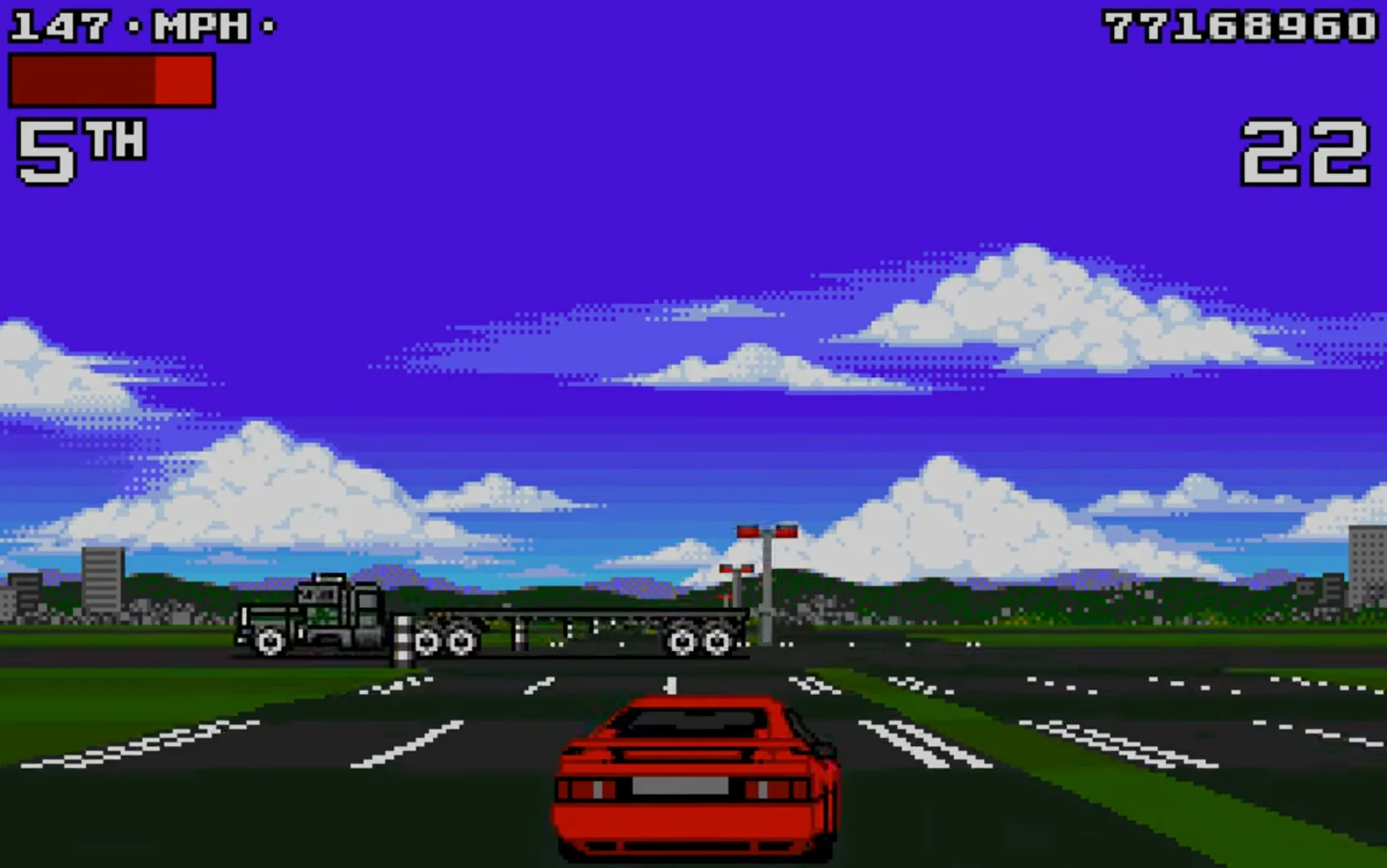 Lotus Turbo Challenge 2: an articulated lorry crossing the road