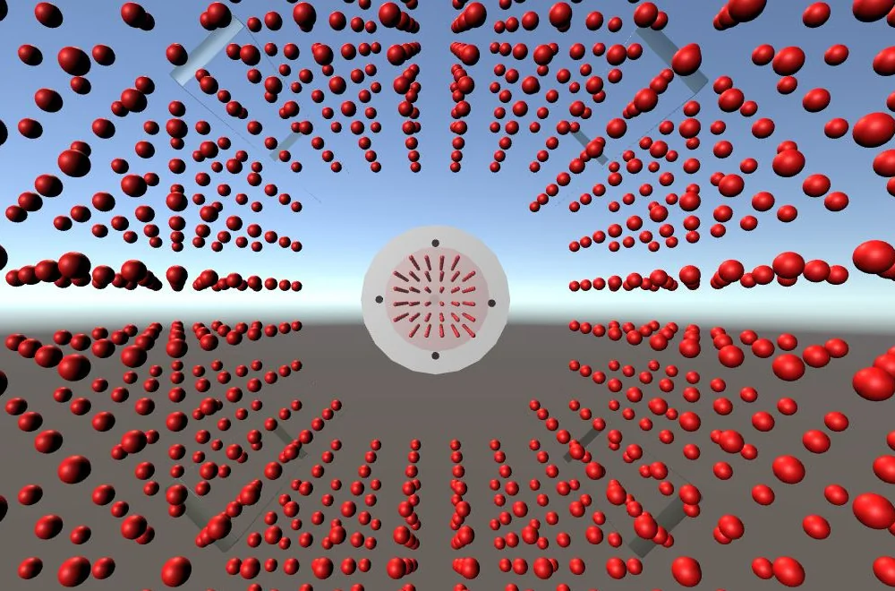 Neutron beams emitting from the spheres