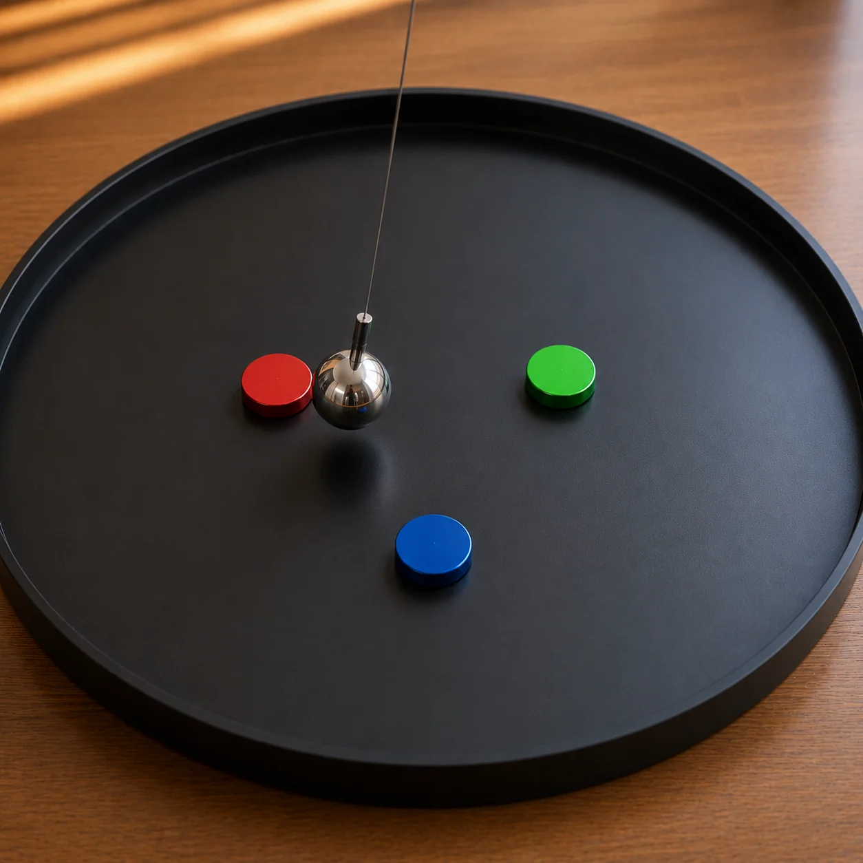 A magnetic pendulum suspended above three magnets